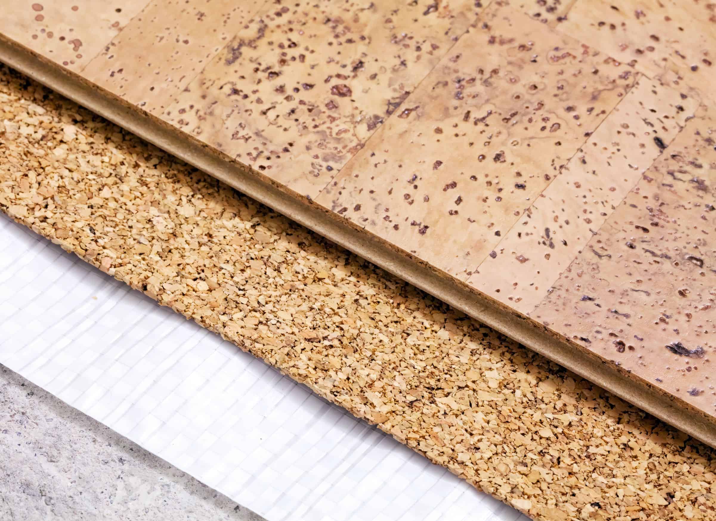 16098278 - laying technology of cork floor on concrete base with layers of thermal insulation and soundproofing