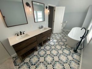 Bathroom Double Vanity Patterned Tile Malesha