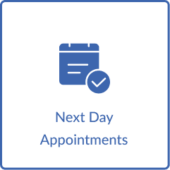 Next Day Appointments graphic showing a calendar with a checkmark