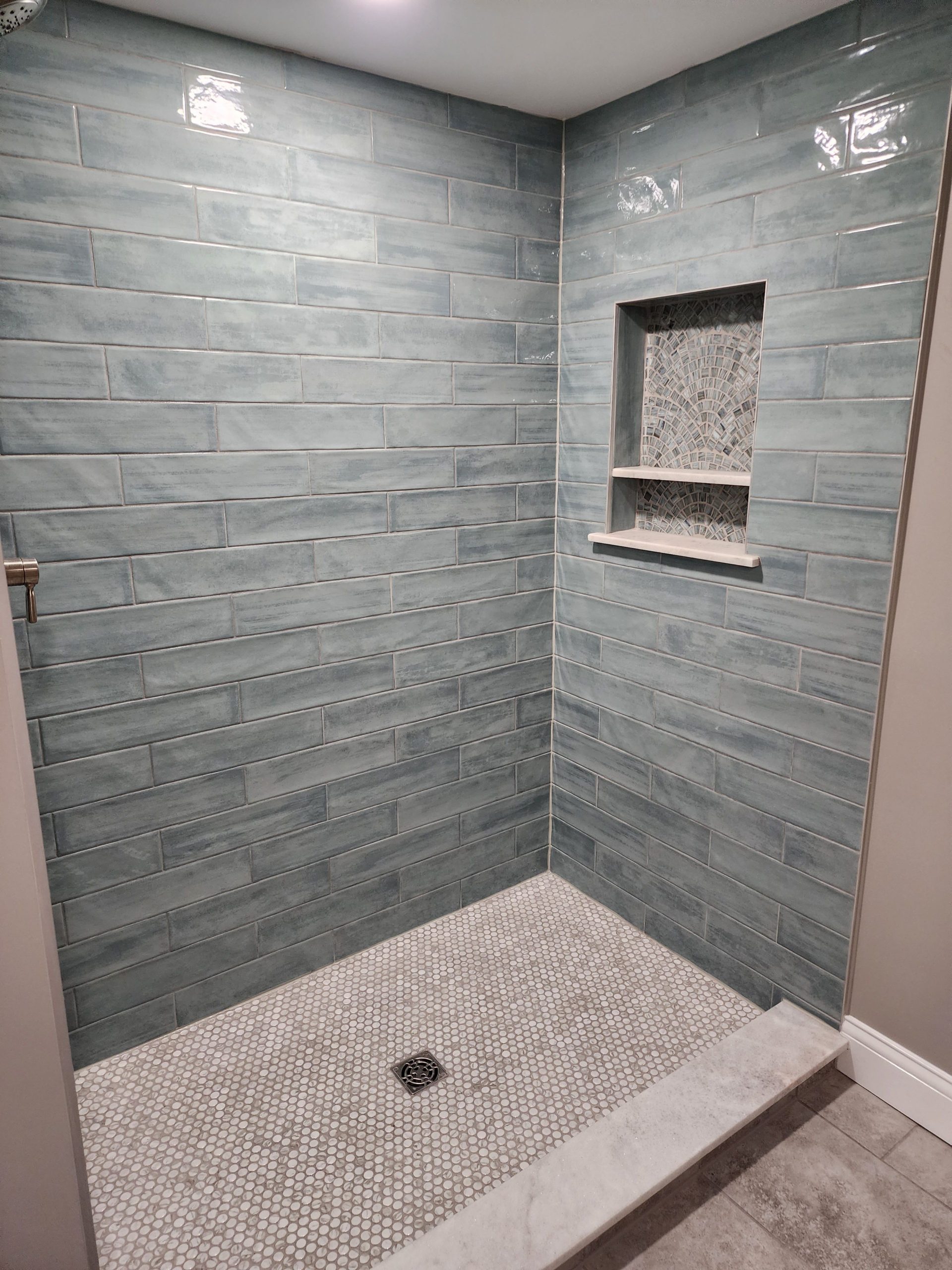 Basement Remodel Finishing Shower Recessed Shelf