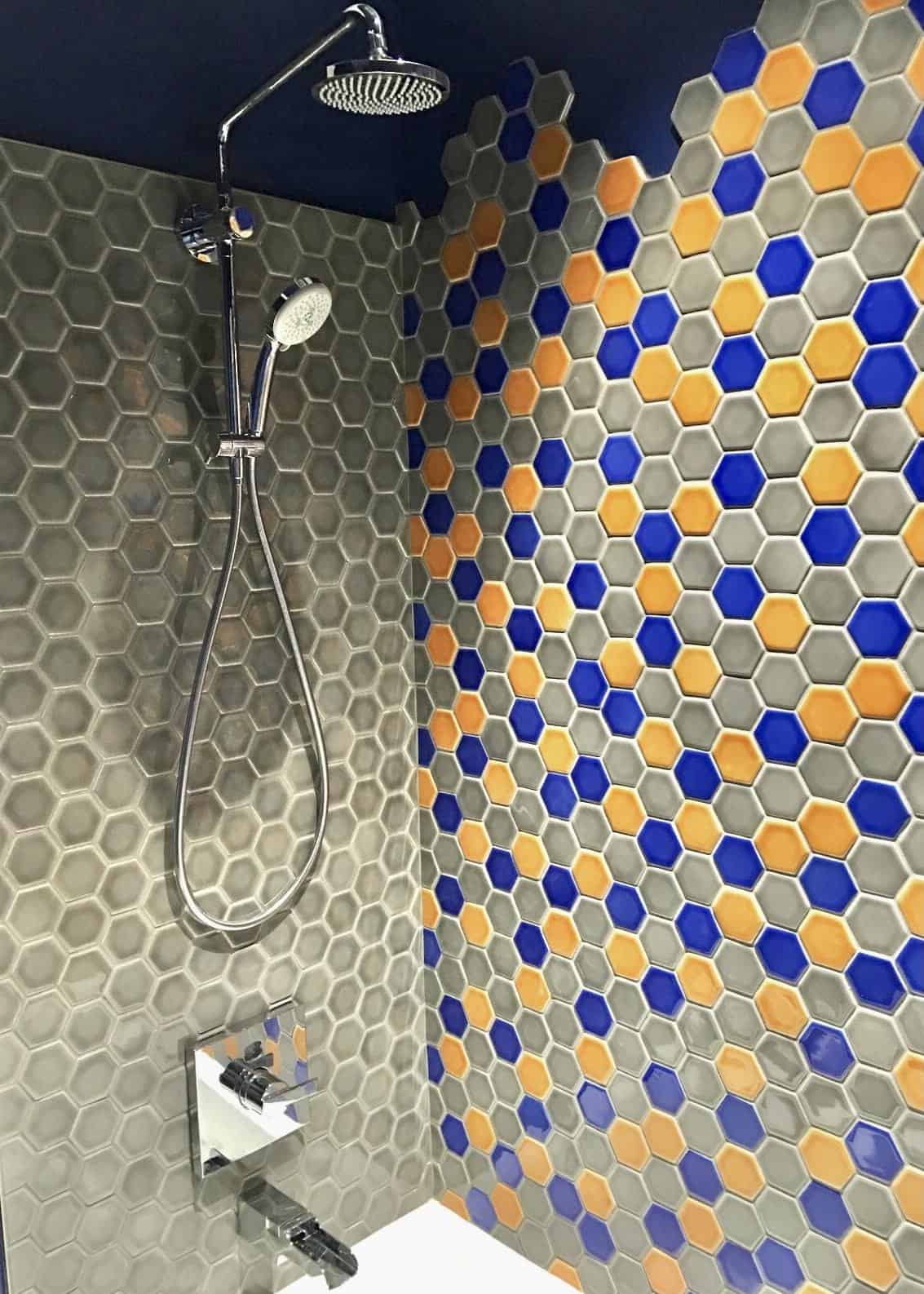 Colorful Hexagon Tile Shower
